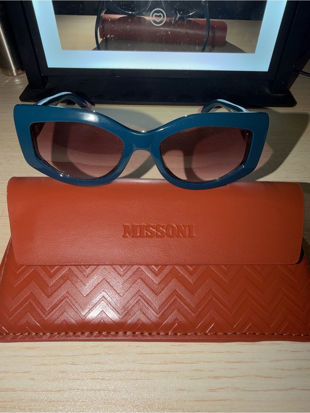 Missoni Teal Cat-Eye Sunglasses with Brown Gradient Lenses
